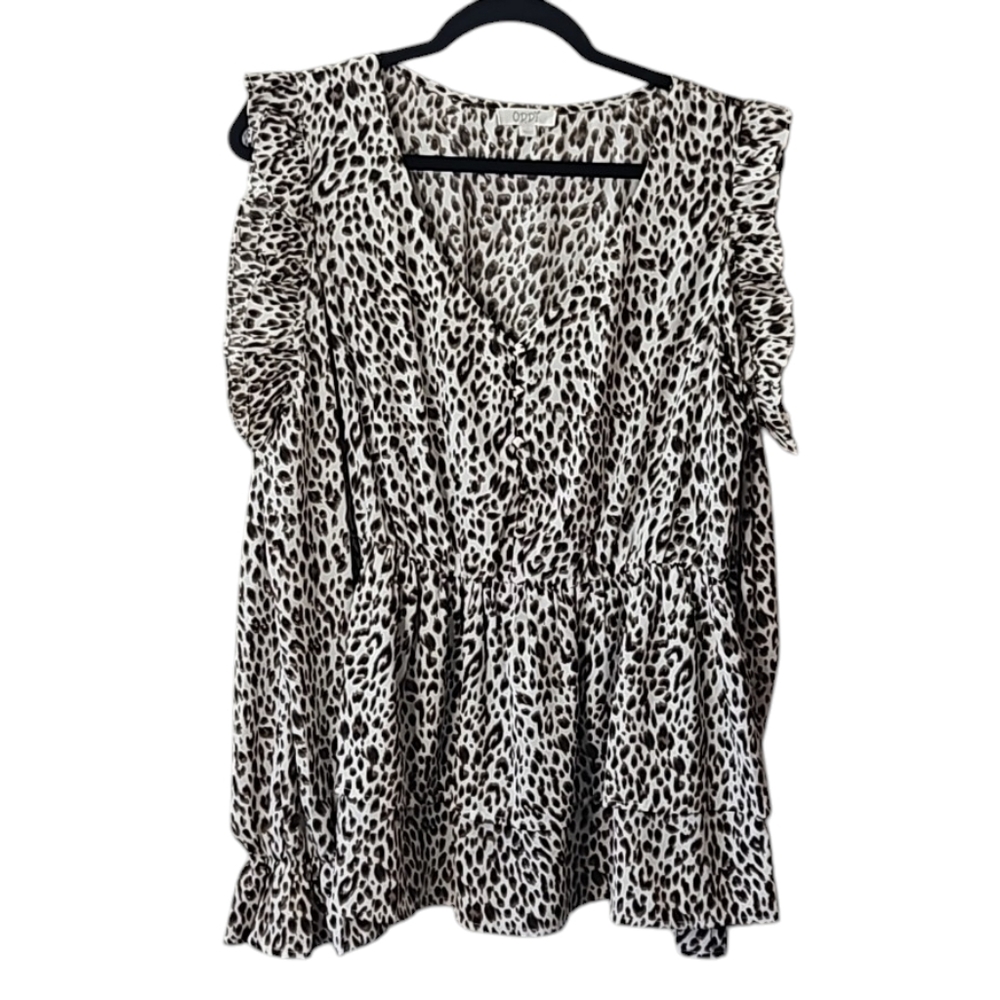 Oddi Women's Cold Shoulder Animal Print Long Sleeve Ruffles Blouse Size Large - Picture 6 of 16